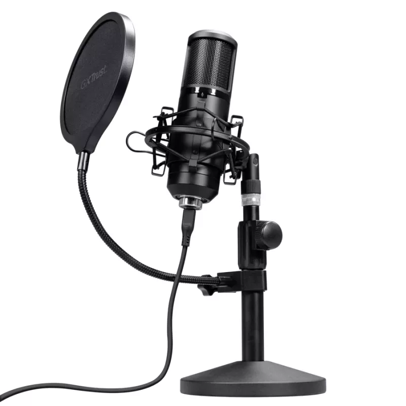 Studijinis mikrofonas TRUST GXT 269 Emita II — USB laidinis, metalinis korpusas, stalinis laikiklis, juodas (42×162×42 mm)