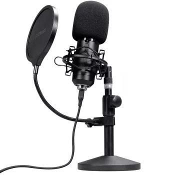 Studijinis mikrofonas TRUST GXT 269 Emita II — USB laidinis, metalinis korpusas, stalinis laikiklis, juodas (42×162×42 mm)