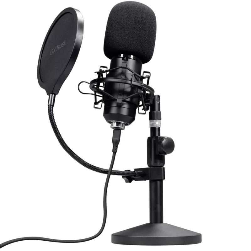 Studijinis mikrofonas TRUST GXT 269 Emita II — USB laidinis, metalinis korpusas, stalinis laikiklis, juodas (42×162×42 mm)