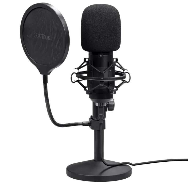 Studijinis mikrofonas TRUST GXT 269 Emita II — USB laidinis, metalinis korpusas, stalinis laikiklis, juodas (42×162×42 mm)