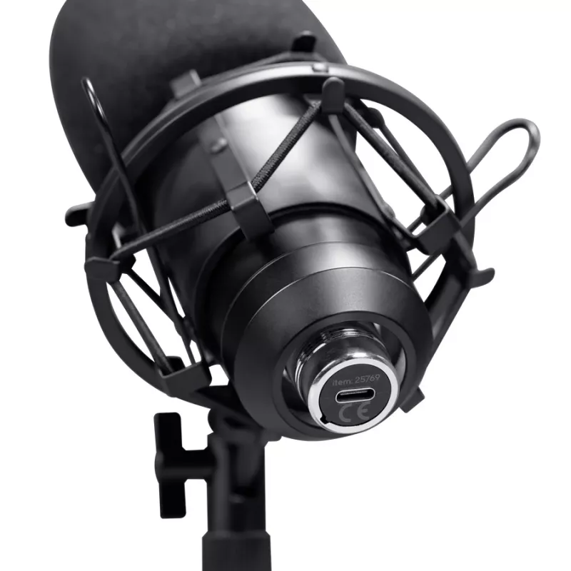 Studijinis mikrofonas TRUST GXT 269 Emita II — USB laidinis, metalinis korpusas, stalinis laikiklis, juodas (42×162×42 mm)