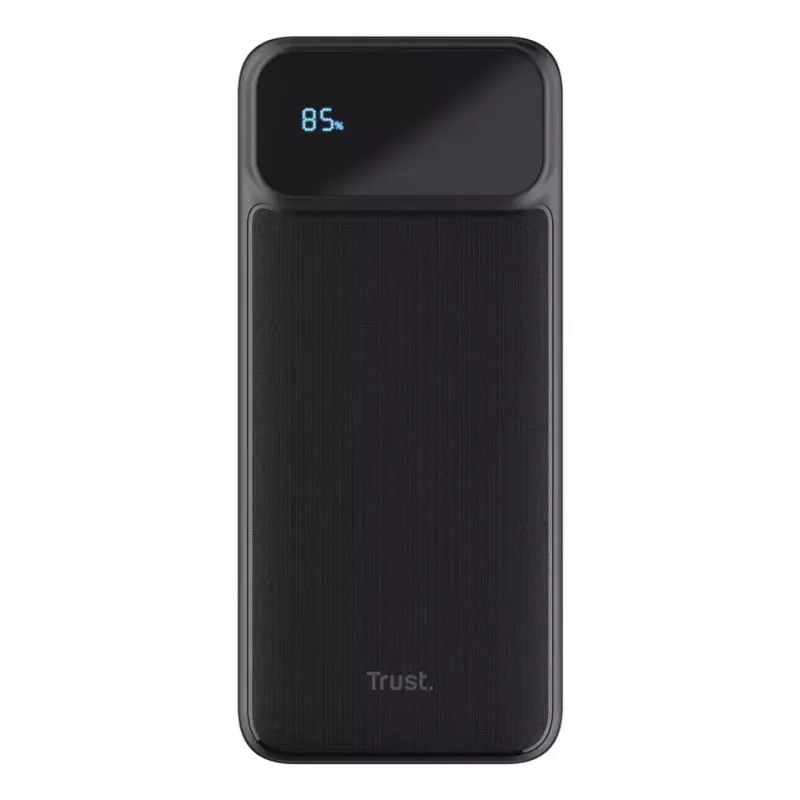 Išorinė baterija TRUST 25883 — 20000 mAh ličio jonų, PD ir greitas įkrovimas 3.0, 2×USB‑A + 1×USB‑C, 20 W, juoda