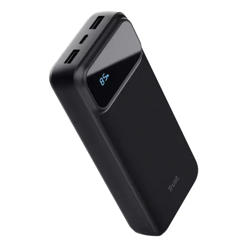 Išorinė baterija TRUST 25883 — 20000 mAh ličio jonų, PD ir greitas įkrovimas 3.0, 2×USB‑A + 1×USB‑C, 20 W, juoda