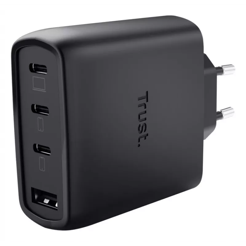TRUST Maxo 65W vidaus kintamosios srovės greitasis įkroviklis, 3× USB-C, maks. 20V, 2 m laidas, juodas