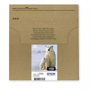 “Epson Polar bear” daugialypė pakuotė, 4 spalvų, 26 EasyMail, standartinė išeiga, juoda, žydra, purpurinė, geltona, pigmentinis rašalas, dažų pagrindo rašalas, 6,2 ml, 4,5 ml
