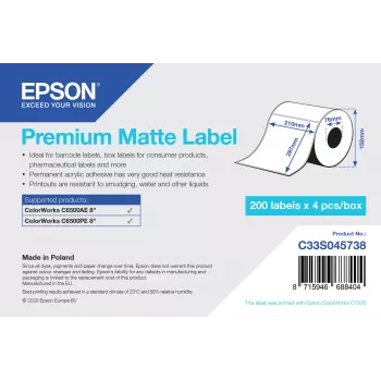 Lipnios spausdintuvo etiketės Epson C33S045738 76 mm x 127 mm