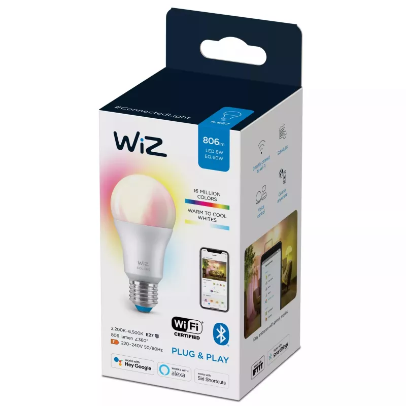 Išmanioji lemputė Telekom WiZ Bulb 8W (Eq.60W) A60 E27 — Wi‑Fi/Bluetooth, 8 kWh/1000h, 60×122 mm