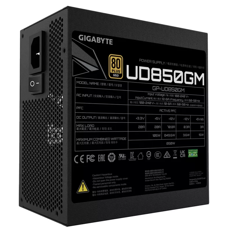 GIGABYTE UD850GM maitinimo blokas 850 W 20+4 kontaktų ATX ATX juodas