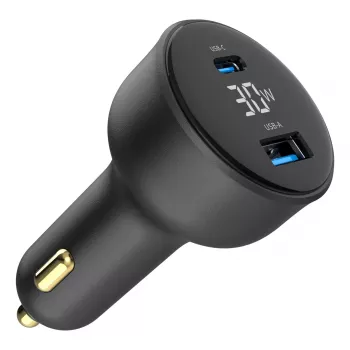 Automobilinis įkroviklis Gembird TA-UC-AC2PD30LCD-CAR-01, USB-C, 30 W, 12–24 V, juodas