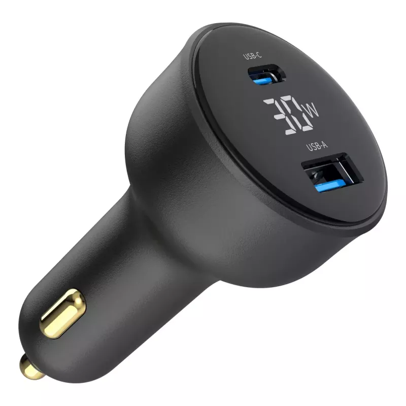 Automobilinis įkroviklis Gembird TA-UC-AC2PD30LCD-CAR-01, USB-C, 30 W, 12–24 V, juodas