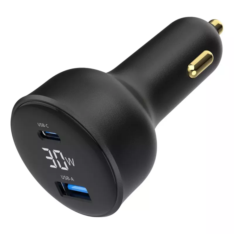 Automobilinis įkroviklis Gembird TA-UC-AC2PD30LCD-CAR-01, USB-C, 30 W, 12–24 V, juodas