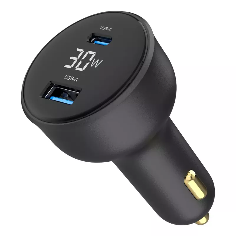 Automobilinis įkroviklis Gembird TA-UC-AC2PD30LCD-CAR-01, USB-C, 30 W, 12–24 V, juodas
