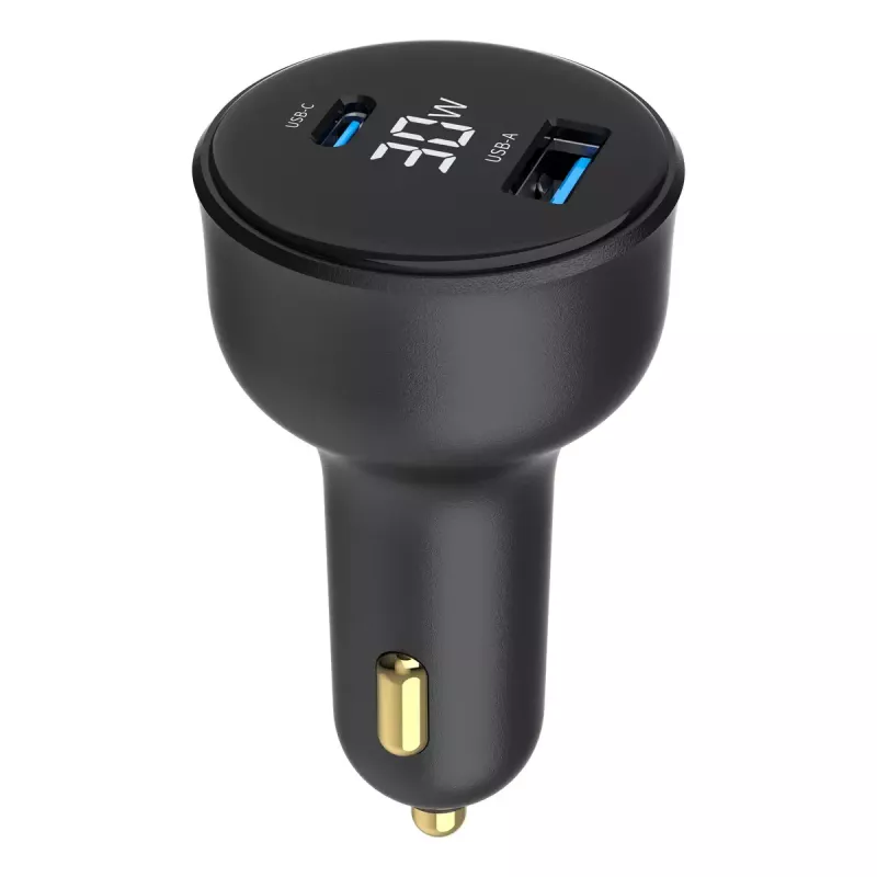 Automobilinis įkroviklis Gembird TA-UC-AC2PD30LCD-CAR-01, USB-C, 30 W, 12–24 V, juodas