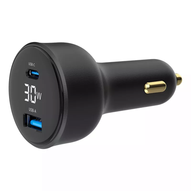 Automobilinis įkroviklis Gembird TA-UC-AC2PD30LCD-CAR-01, USB-C, 30 W, 12–24 V, juodas