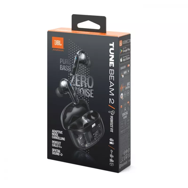 JBL Tune Beam 2 Ghost Edition ausinės belaidės į ausis įdedamos muzikai / kasdienai Bluetooth juodos