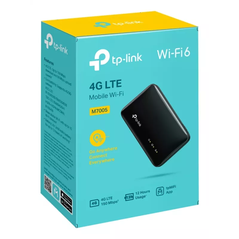 4G belaidis maršrutizatorius TP-Link M7005 Vienos juostos 2,4 GHz, NanoSIM, Wi-Fi 6, juodas