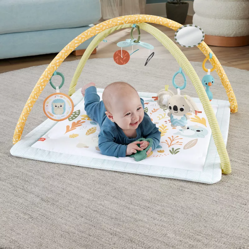 Fisher-Price Sensimals Simply Senses naujagimių gimnastikos kilimėlis su 6 jutimo žaislais