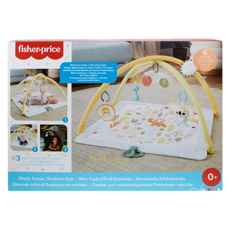 Fisher-Price Sensimals Simply Senses naujagimių gimnastikos kilimėlis su 6 jutimo žaislais