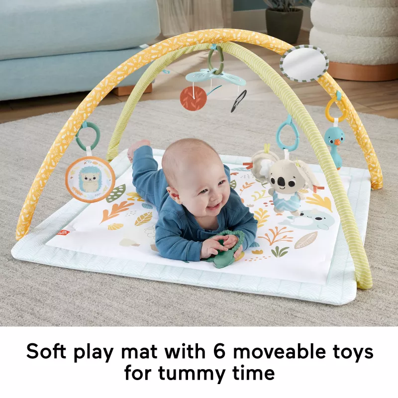 Fisher-Price Sensimals Simply Senses naujagimių gimnastikos kilimėlis su 6 jutimo žaislais