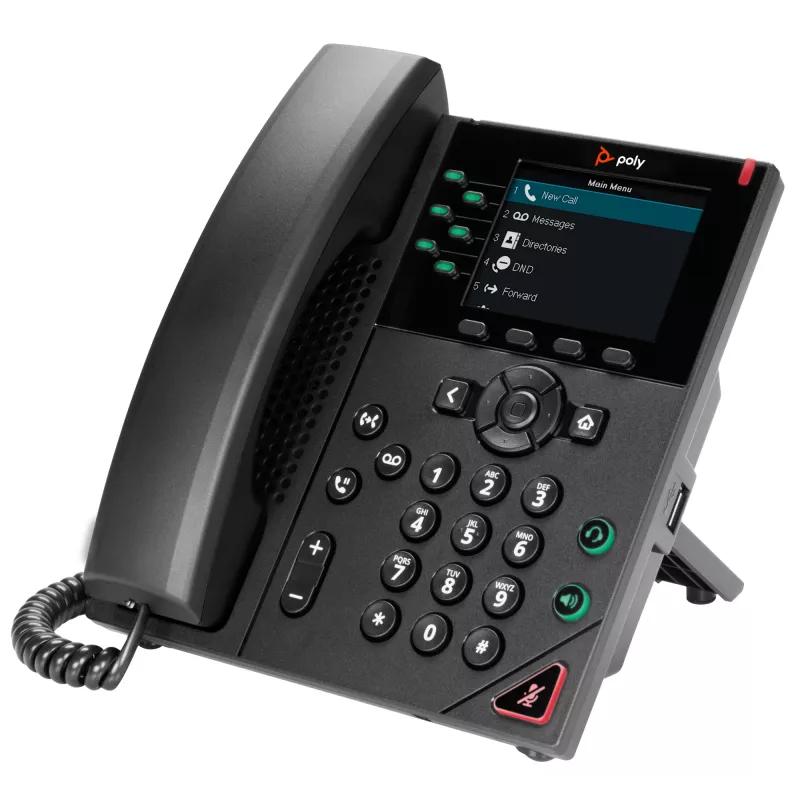 HP Poly VVX 350 6 linijų IP telefonas su PoE, IP telefonas, juodas, laidinis ragelis, 6 linijos, LCD, 8,89 cm (3,5 col.)