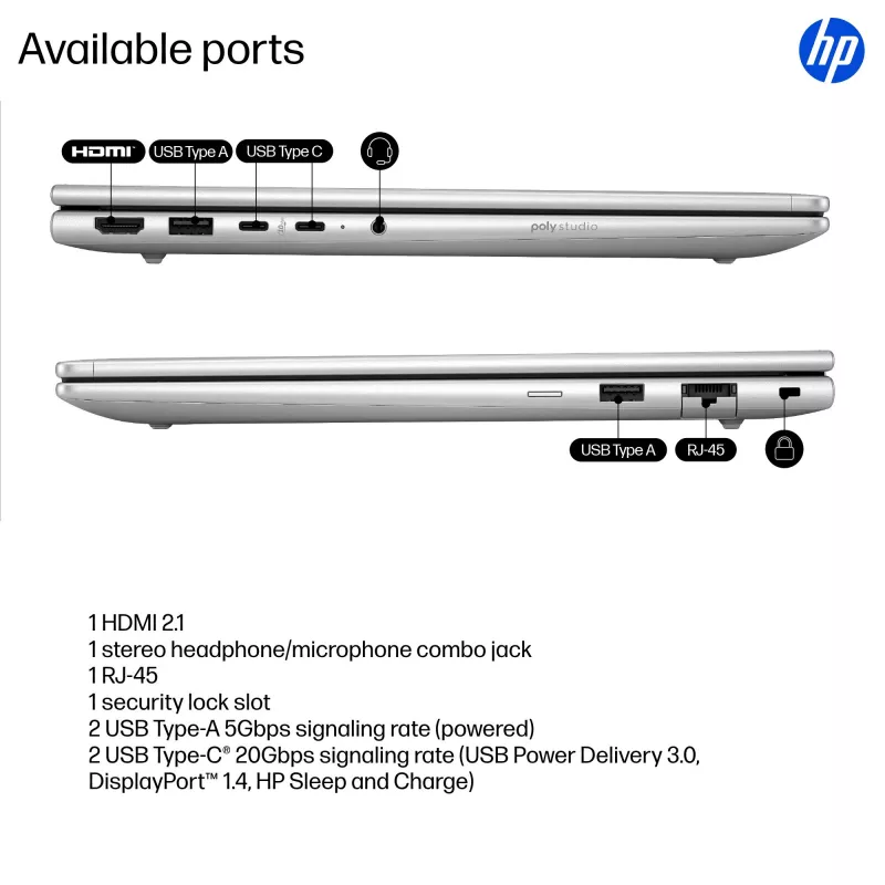 HP ProBook 4 G1iR Intel Core 5 120U Nešiojamas kompiuteris 35,6 cm (14 colių) WUXGA 16 GB DDR5-SDRAM Wi-Fi 6E (802.11ax) Windows 11 Pro Sidabrinis