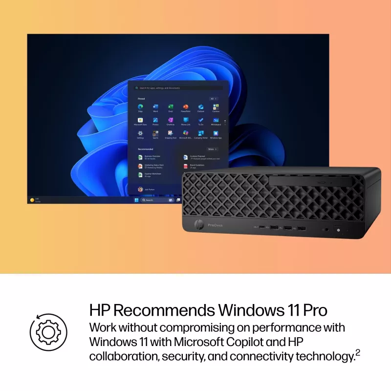 PC HP ProDesk 4 SFF G1i AI — „Intel Core Ultra 7 265“ (5,3 GHz, 20 branduolių), 16 GB DDR5, 1 TB NVMe SSD, „Windows 11 Pro“, „Wi‑Fi 6E“