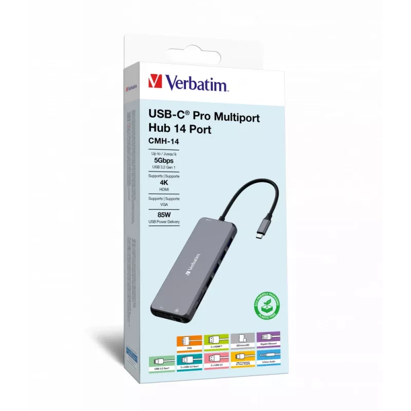 Verbatim CMH-14 USB Type-C 5000 Mbit/s Sidabrinis