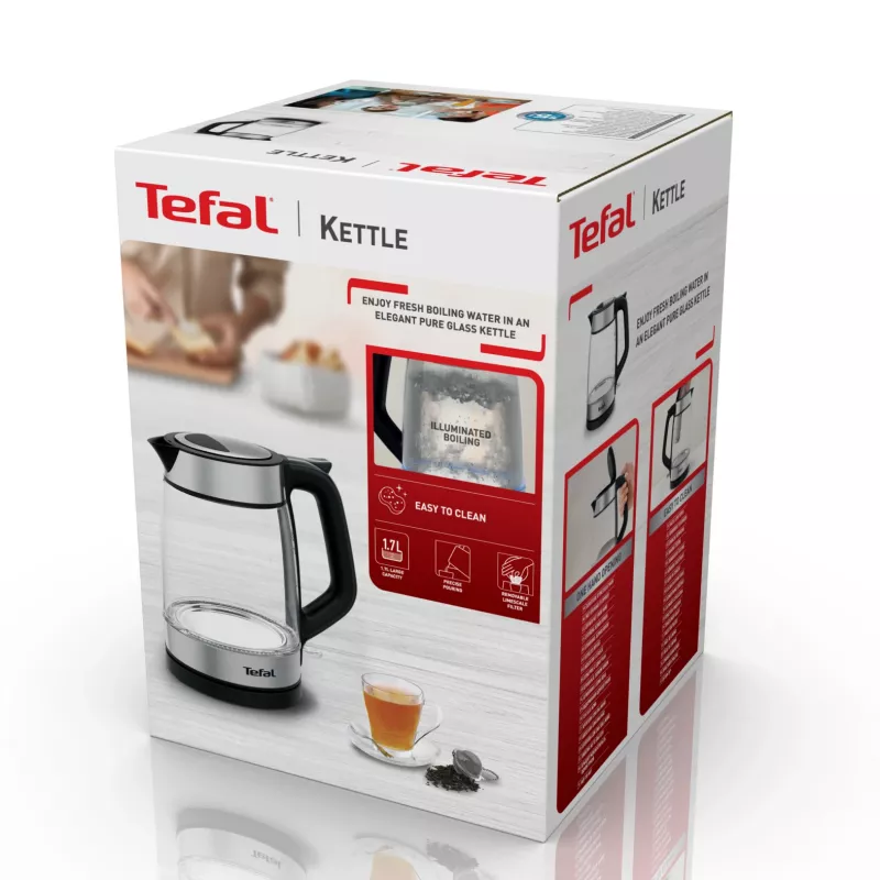 Tefal stiklinis virdulys KI605830 elektrinis virdulys 1,7 L 2200 W juoda, sidabrinė, permatoma
