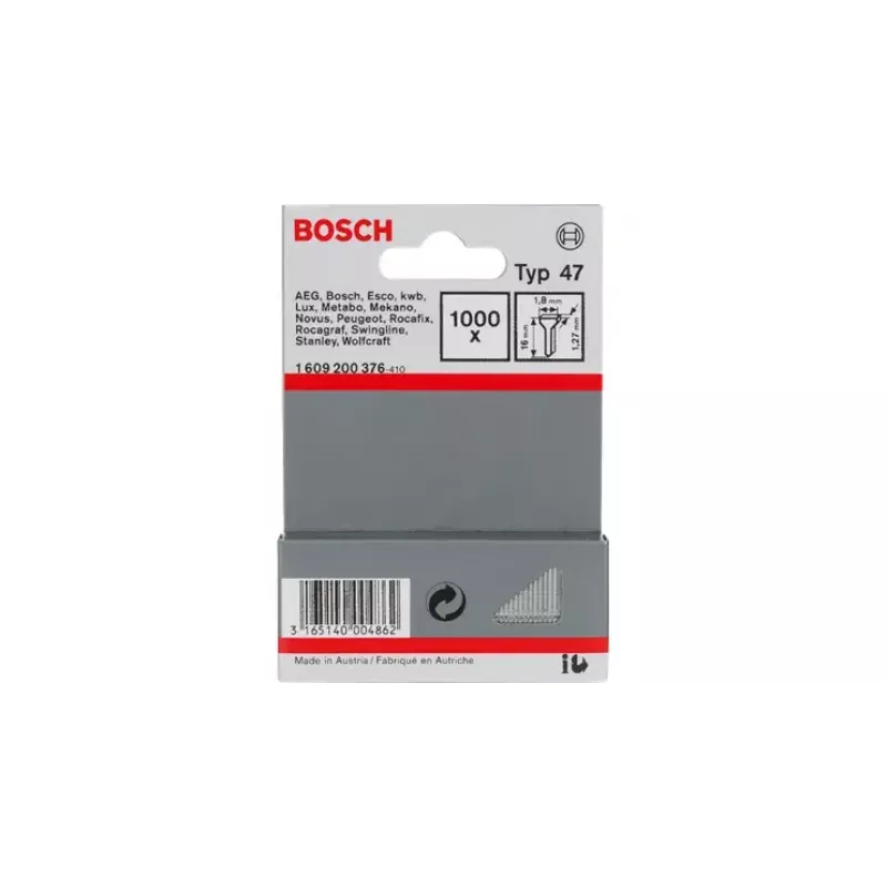 Brad nail Bosch 1609200376 Type 47 Length 16 mm Quantity 1000 pcs