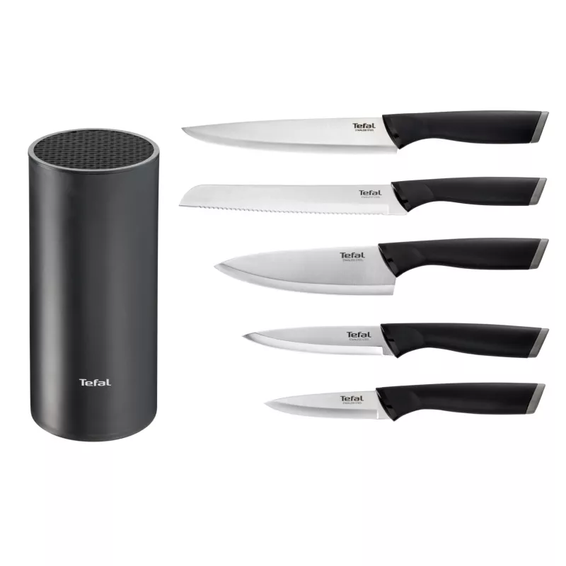 Virtuvinių peilių rinkinys Tefal K2216S74 — nerūdijančio plieno geležtės, 20 cm geležtės ilgis, 5 dalių rinkinys