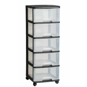 Daiktadėžė Curver 0806770146 — 5 stalčiai, po 20 l, juoda/permatoma, 37×39×100 cm
