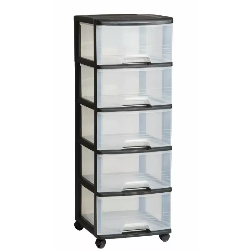 Daiktadėžė Curver 0806770146 — 5 stalčiai, po 20 l, juoda/permatoma, 37×39×100 cm
