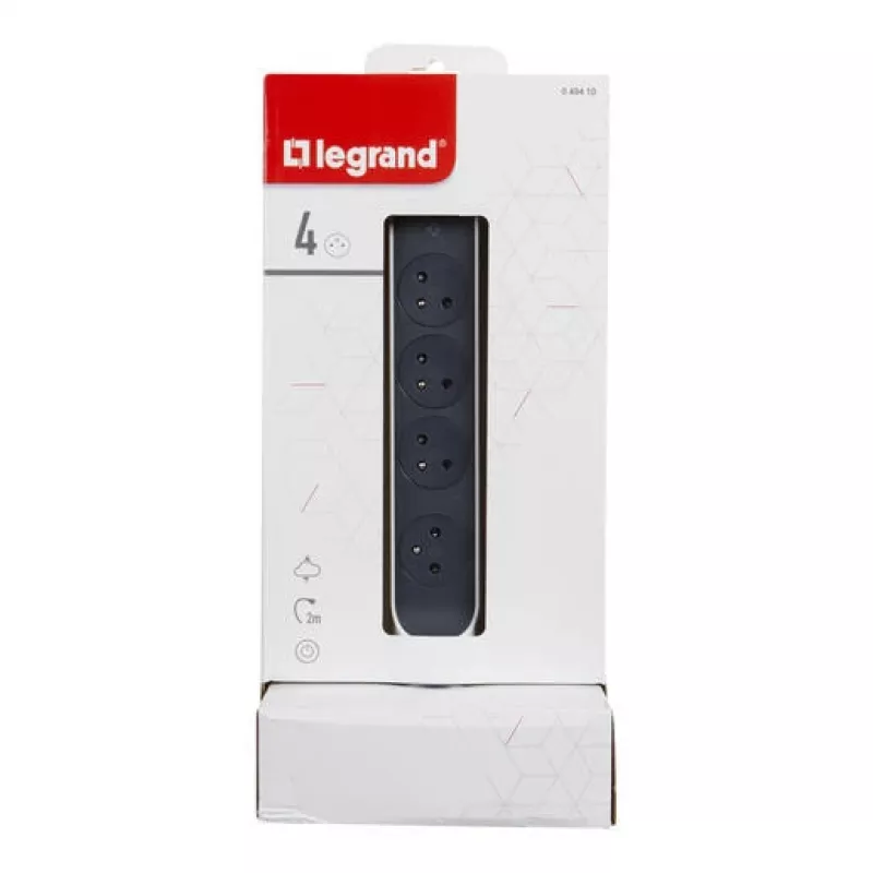 Legrand 049410 maitinimo ilgintuvas 2 m 4 kintamosios srovės lizdai (-ų) Vidaus Pilka, Balta