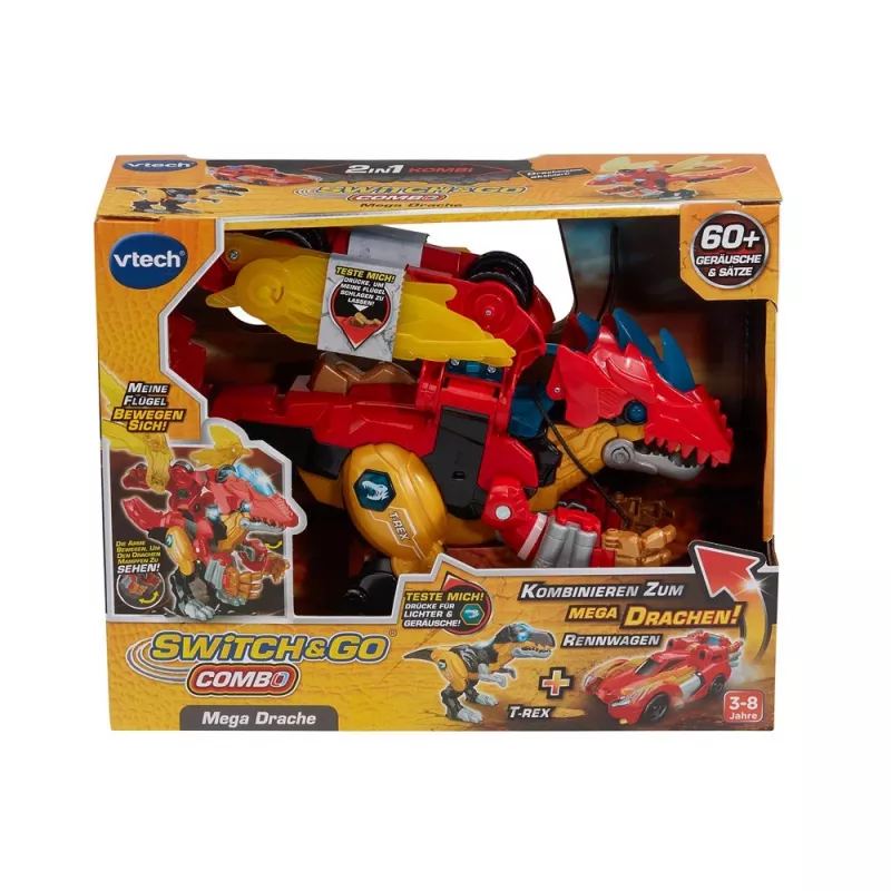 Žaislinė figūrėlė VTech Switch & Go Combo Mega Dragon — transformuojamas iš transporto priemonės į drakoną žaidimų rinkinys