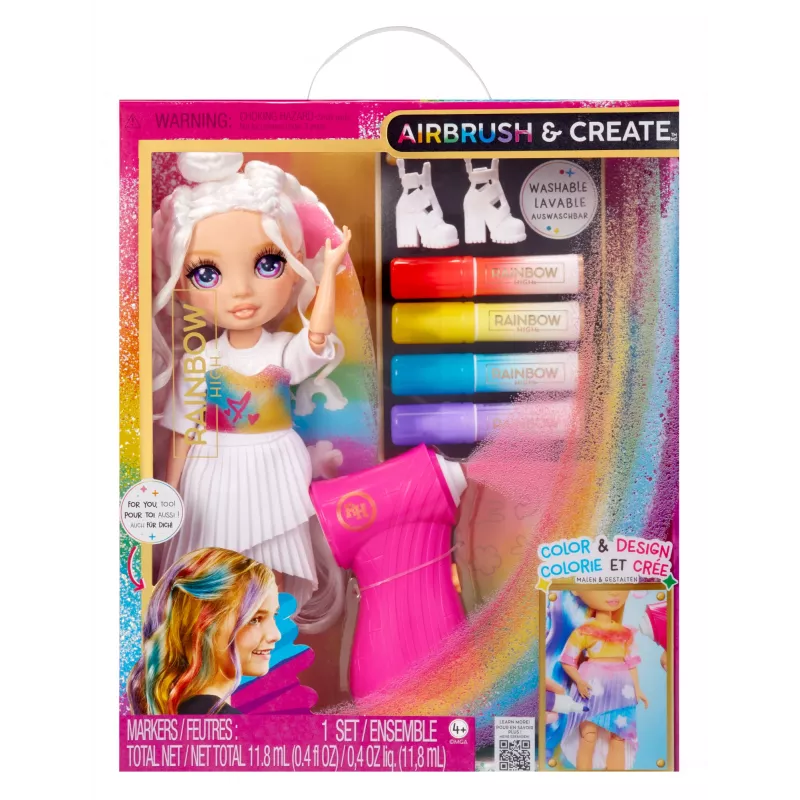 „Rainbow High Air Brush & Create“ mados lėlės – violetinės akys, mados lėlė, moteriška, 4 m., berniukams/mergaitėms, įvairiaspalvė