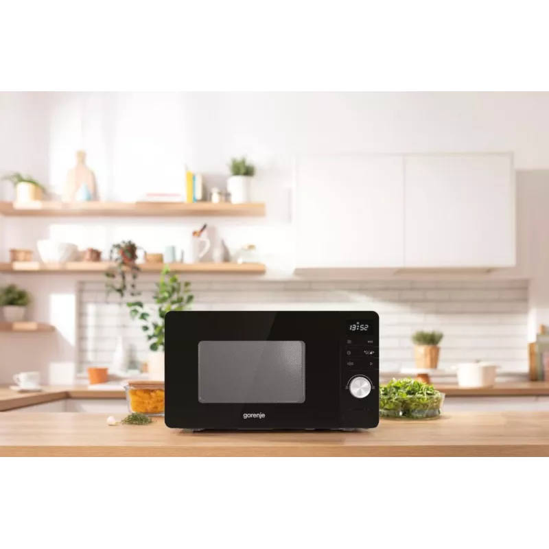Gorenje Mikrobangų krosnelė MO20A3B, stalviršinė, solo mikrobangų krosnelė, 20 L, 800 W, įmontuotas ekranas, LED