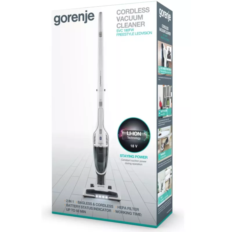 Gorenje SVC180FW 2-in-1 stick vacuum Battery Dry HEPA Bagless 0.6 L White