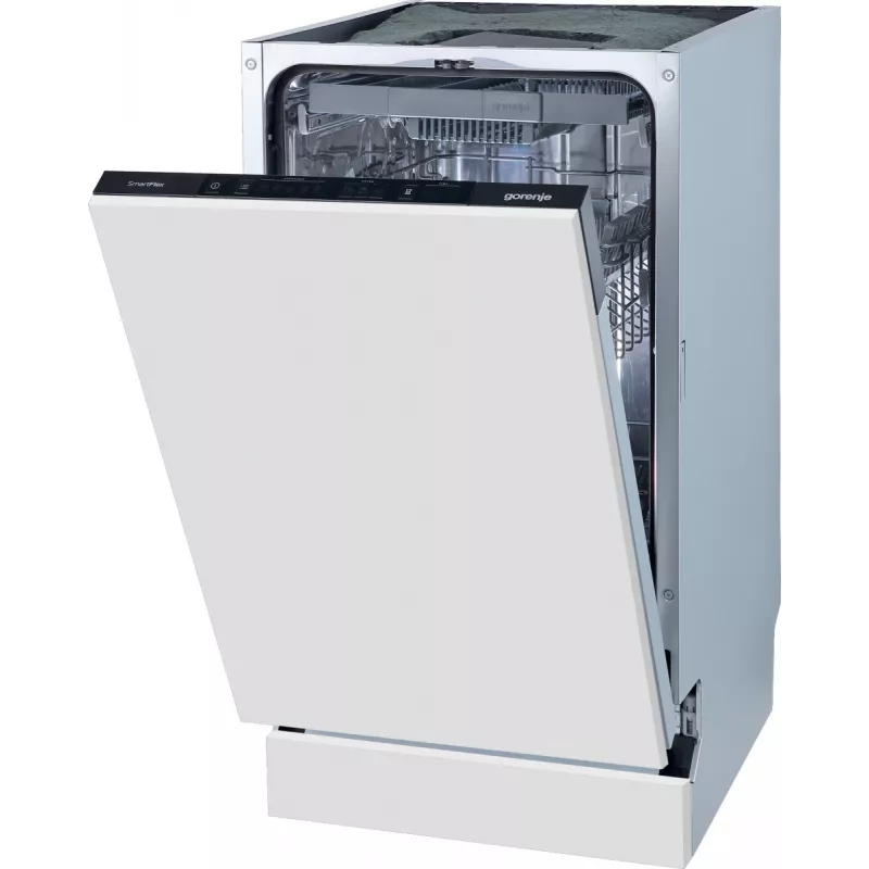 Gorenje indaplovė GV561D10 BK070, pilnai įmontuojama, siaura (45 cm), balta, standartinė (80–85 cm), juoda, mygtukai