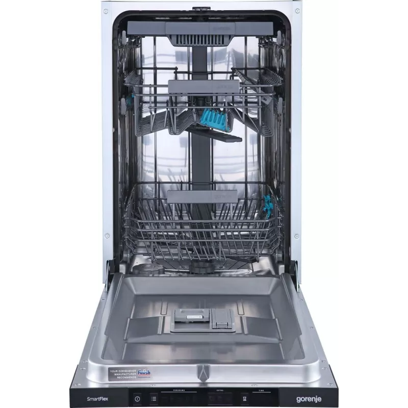 Gorenje indaplovė GV561D10 BK070, pilnai įmontuojama, siaura (45 cm), balta, standartinė (80–85 cm), juoda, mygtukai