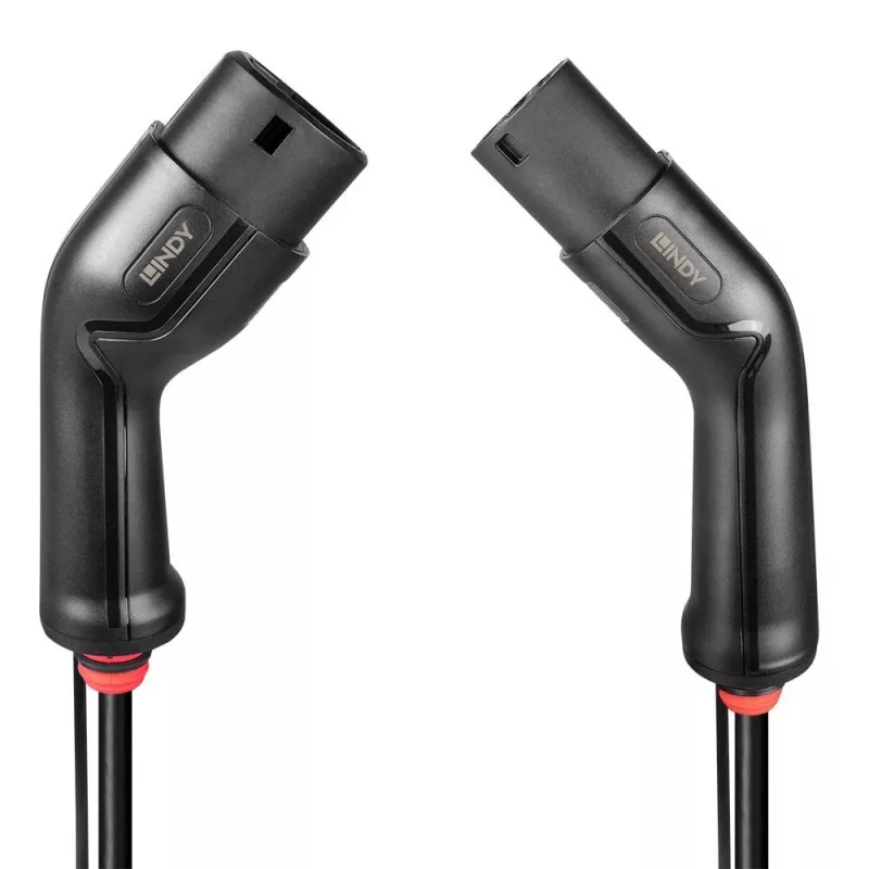 Lindy 7m 2 tipo EV įkrovimo laidas, 11kW, juodas, 2 tipas, 2 tipas, juodas, kampinis, kampinis