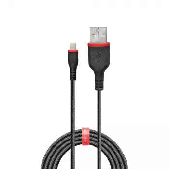Lindy 1 m sustiprintas USB A – Lightning laidas, 1 m, Lightning, USB A, kištukas, kištukas, juodas