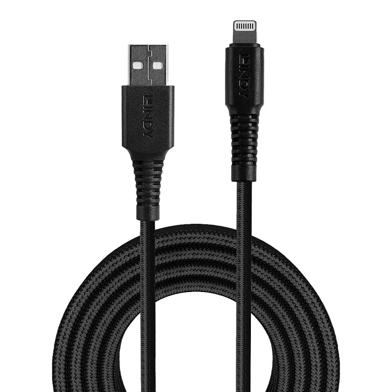 Lindy 2 m sustiprintas USB Type A į Lightning įkrovimo ir sinchronizavimo kabelis