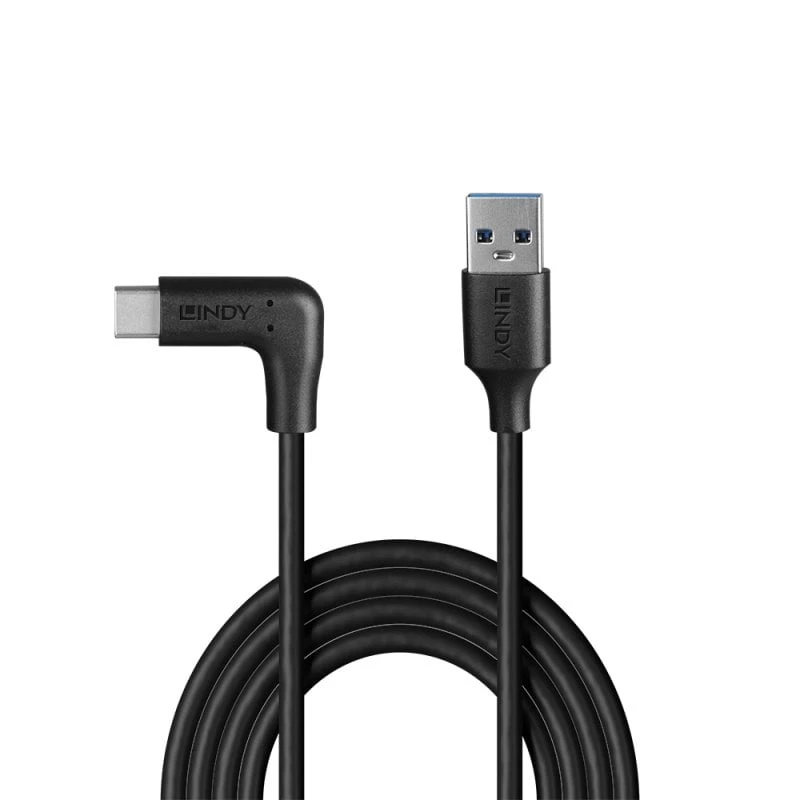 Lindy 1,5 m USB 3.2 Type A į C laidas, 90° dešinėje pusėje, 10 Gbps