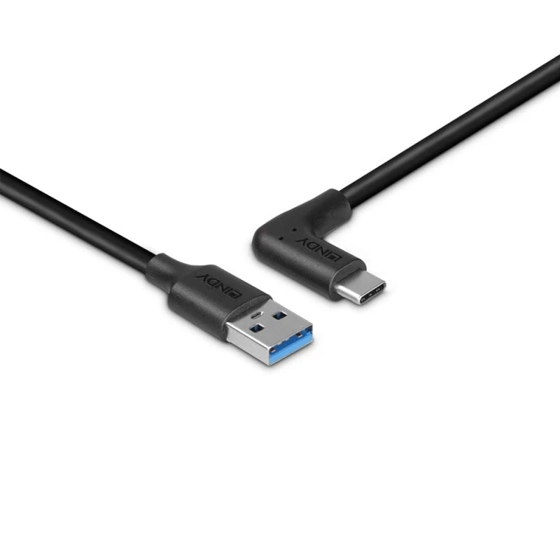 Lindy 1,5 m USB 3.2 Type A į C laidas, 90° dešinėje pusėje, 10 Gbps