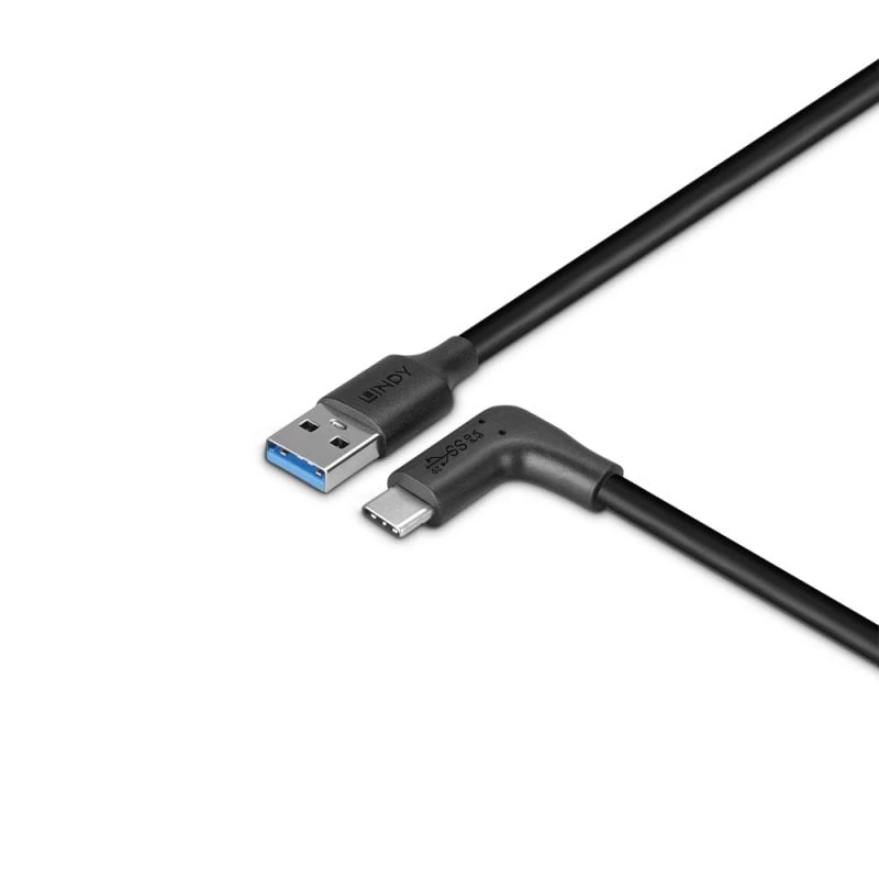 Lindy 1,5 m USB 3.2 Type A į C laidas, 90° dešinėje pusėje, 10 Gbps