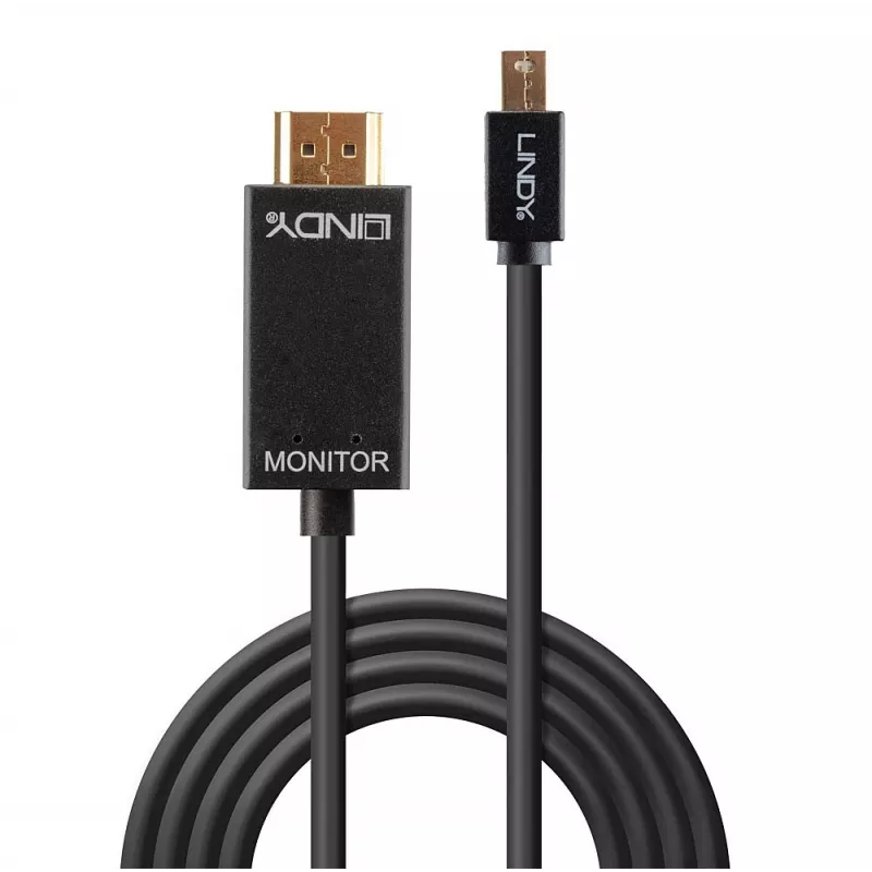 Lindy kabelis Mini DisplayPort/HDMI 4K30 (DP: pasyvus) 5m, 5 m, Mini DisplayPort, HDMI Type A (Standartinis), Kištukas, Kištukas, 3840 x 2160 pikselių