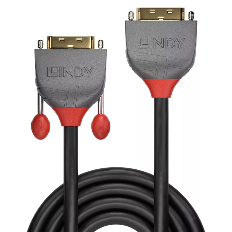 Lindy 2m DVI-D dvigubos jungties ilginamasis laidas, Anthra linija, 2 m, DVI-D, DVI-I, kištukas, lizdas, juodas