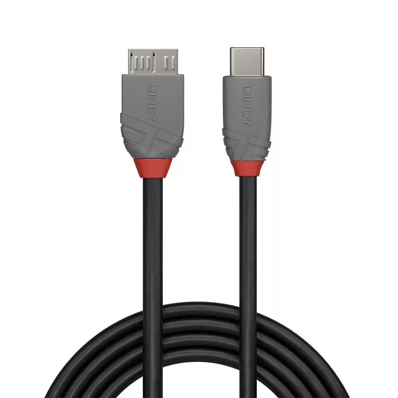 Lindy 2 m USB 3.2 Type C į Micro-B kabelis, Anthra Line, 2 m, USB C, Micro-USB B, USB 3.2 Gen 1 (3.1 Gen 1), juoda
