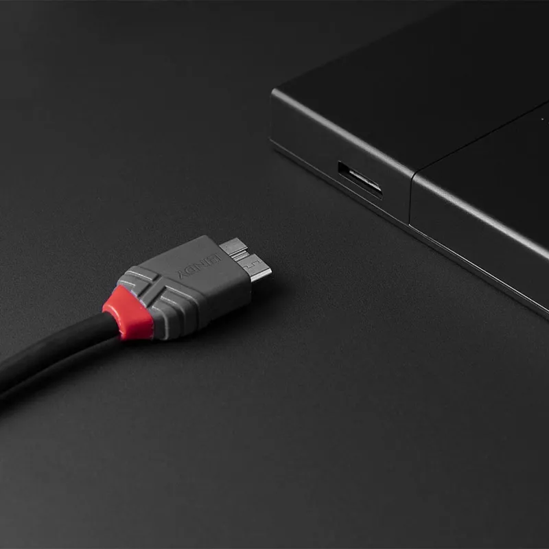 Lindy 2 m USB 3.2 Type C į Micro-B kabelis, Anthra Line, 2 m, USB C, Micro-USB B, USB 3.2 Gen 1 (3.1 Gen 1), juoda