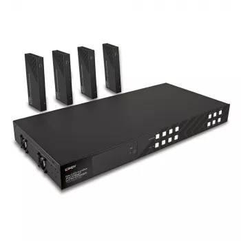 Lindy 150m Cat.6 4x4 HDMI 4K60 HDBaseT matricos plėtiklis, 3840 x 2160 pikseliai, AV siųstuvas ir imtuvas, 150 m, laidinis, juodas, HDCP